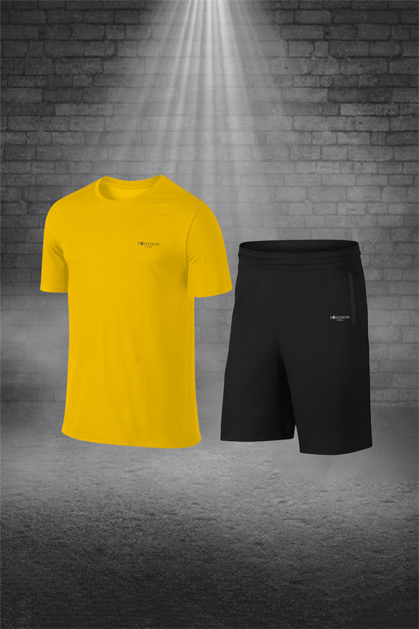 Büyük Beden Erkek Sarı Günlük Sporcu Tişört ve Şort Takımı 4XL-10XL - M1