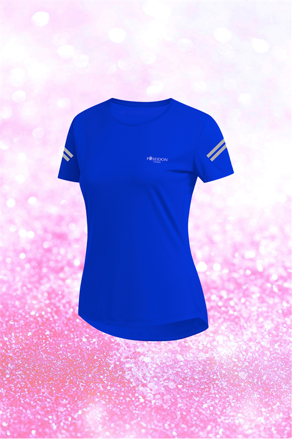 Kadın Mavi Günlük Sporcu Tişörtü S-3XL - Koldan iki flexo baskı - M1