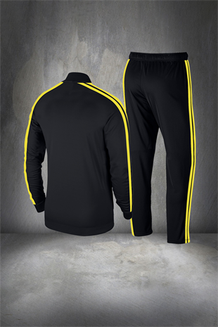 Büyük Beden Erkek Siyah Günlük Sporcu Eşofman Takımı 4XL-10XL hardal sarı çift şerit - M2