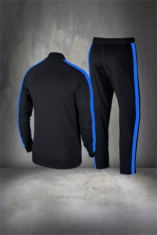 Büyük Beden Erkek Siyah Günlük Sporcu Eşofman Takımı 4XL-10XL mavi tek bant şerit - M1