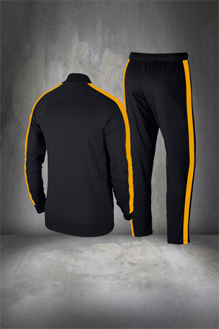 Erkek Siyah Günlük Sporcu Eşofman Takımı S-3XL hardal sarı tek bant şerit - M1