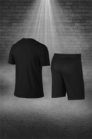 Erkek Siyah Günlük Sporcu Tişört ve Şort Takımı S-3XL - M1