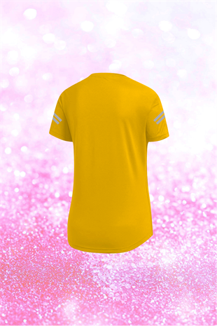 Kadın Sarı Günlük Sporcu Tişörtü S-3XL - Koldan iki flexo baskı - M1